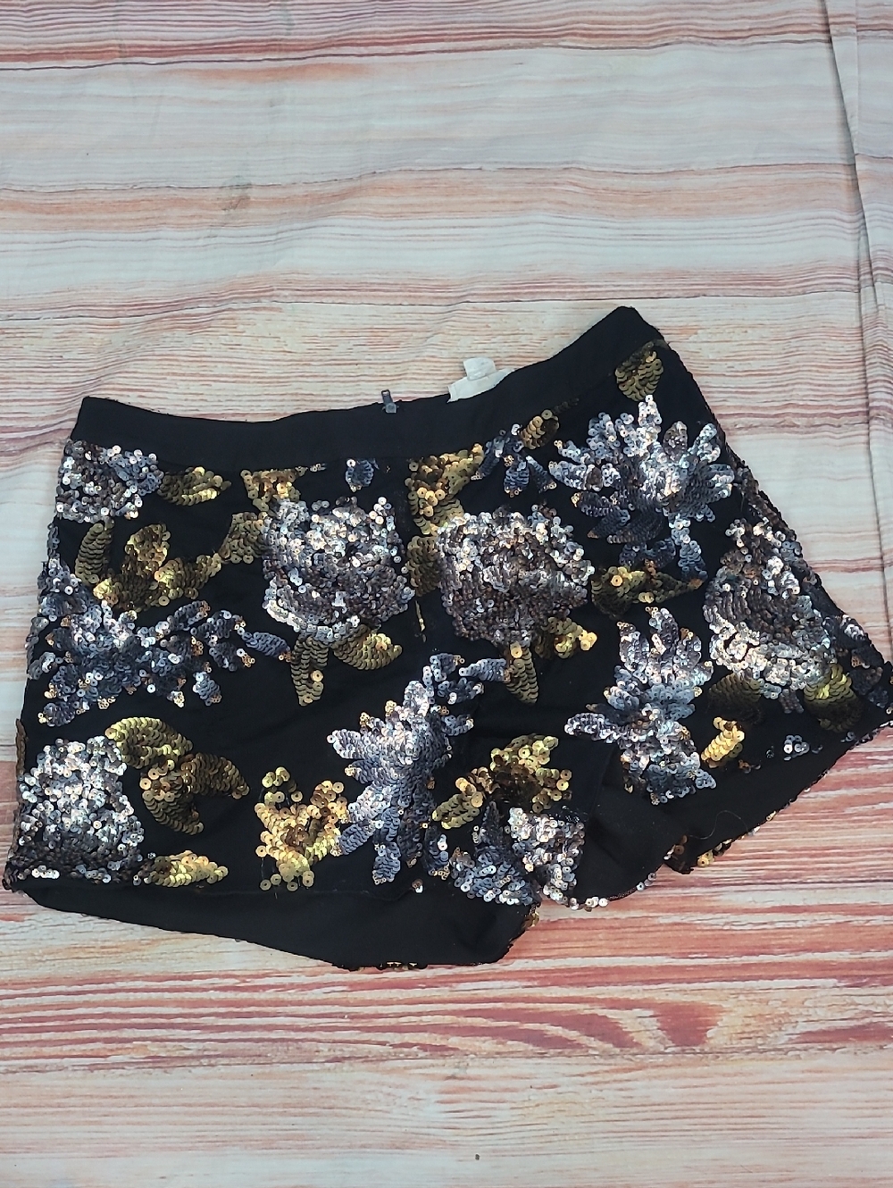 Love Riche Black Sequin Floral Embellished Shorts
